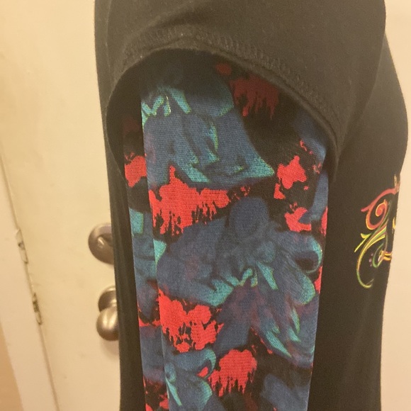 JR’s T-Shirt w/sheer tattoo faux sleeves Gold & Neon Graphic Print on front XL - Picture 4 of 7